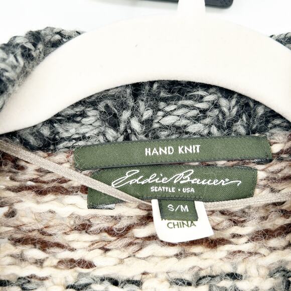 Eddie Bauer Womens Vintage Wool Alpaca Blend Hand Knit Cardigan Sweater Size S/M - Picture 2 of 7